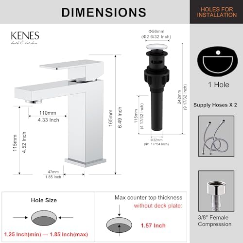KENES Chrome Bathroom Faucet Single Handle Bathroom Sink Faucet Lavatory Vanity Faucet with Pop Up Drain & Water Supply Lines LJ-9031-5