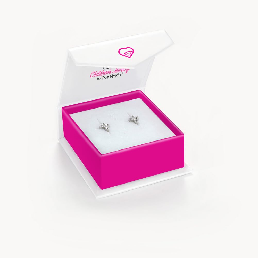 In Season Jewelry Sterling Silver Tiny CZ Cross Kids Earrings - Clear