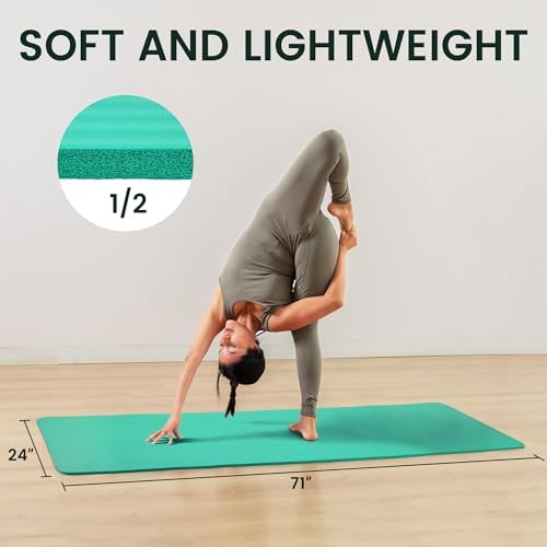 Yoga Mat, 1/2-Inch Extra Thick High Density Exercise Mat, Anti-Tear Exercise Yoga Mat with Carrying Strap, Suitable for Various Yoga Exercises