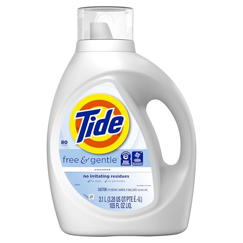 Tide Free & Gentle Liquid Laundry Detergent, 105 fl oz, 80 Loads, HE Compatible