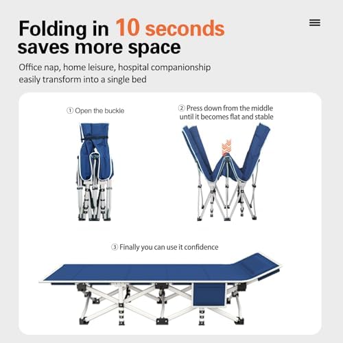 Camping Cot with Comfortable Mattress Cots for Sleeping with Pad Heavy Duty Camping Bed Sleeping Cot Include Carry Bag Camping Cots for Adults Home Office Nap Vocation Outdoor