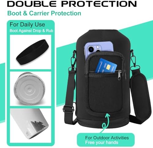 128OZ Insulated Water-Bottles with Strap - 1 Gallon Large Water Jug with Straw & Spout Lid, Stainless Steel Water Bottle Leak Proof, Cold-48h Hot-24h Metal Water Flask w/Paracord Handle, Carrier Bag