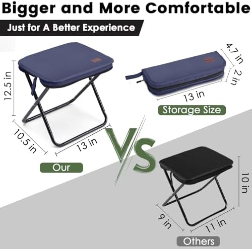 Portable Stool, 13 Inch Small Folding Stool for Adults, Ultralight Blue Camping Stools for Hiking and Fishing, Hold Up to 265 LBS