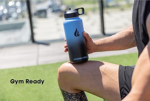 HYDRO CELL Stainless Steel Insulated Water Bottle with Straw - For Cold & Hot Drinks - Metal Vacuum Flask with Screw Cap and Modern Leakproof Sport Thermos for Adults (Blue/Black 32oz)