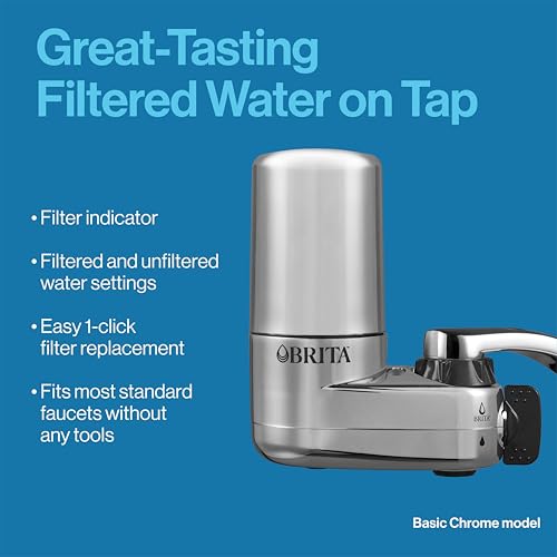 Brita Faucet Mount Water Filter for Sink, Removes 99% of Lead, Elite Filtration System, Includes 1 Replacement Filter, Chrome