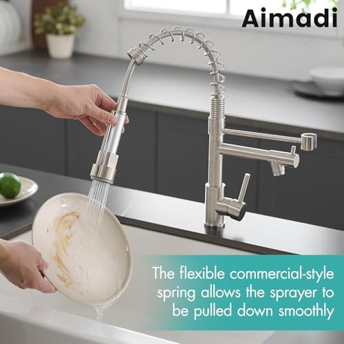 AIMADI Contemporary Kitchen Sink Faucet,Single Handle Stainless Steel Kitchen Faucets with Pull Down Sprayer,Brushed Nickel