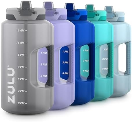 ZULU Goals Large Water Bottle Jug with Time Marker & Handle for All Day Hydration | Silicone Soft Straw with Locking Leak-Proof Lid | For Gym, Camping, Workout, and Outdoors | BPA-Free | 64oz, 128oz