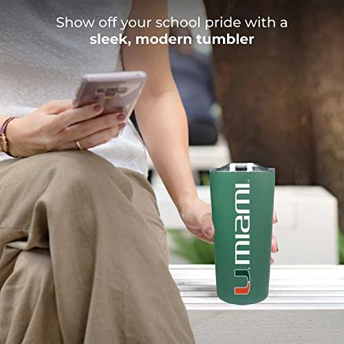 Campus Colors College Stainless Steel, Double Walled, Vacuum Insulated, Reusable Collegiate Tumbler with Slider-Top Lid for Travel, Sports, and Coffee, 18 oz (Miami Hurricanes - Green)