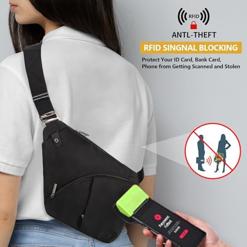 Travel Sling Bag with RFID Pocket, Anti Theft Crossbody Bag for Women Men Casual Chest Outdoor Shoulder Hiking Bag