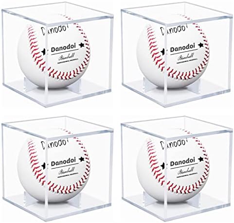4 Pack Baseball Display Case UV Protected Acrylic Clear Baseball Holder Square Cube Ball Protector Memorabilia Autograph Display Box for Official Size Baseball, Clear