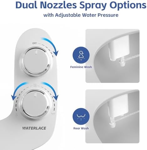 Bidet Attachment for Toilet, Self-Cleaning Dual Retractable Nozzles Bidet, Non-Electric Adjustable Water Pressure for Hygienic Rear & Feminine Wash, Easy Installation Ultra-Slim (White)