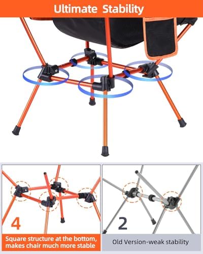 Sportneer Camping Chairs, Lightweight Outdoor Chairs with 2 Side Pockets & Storage Bag, Foldable & Portable Lawn Chairs for Camping Hiking Lawn Picnic Beach Outdoor Travel (1, Orange)