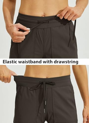 Willit Women's Quick-Dry Capris Hiking Travel Pants Striped Woven Workout Pants with Pockets Lightweight