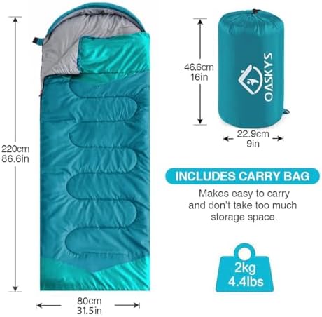 oaskys Camping Sleeping Bag - 3 Season Warm & Cool Weather - Summer Spring Fall Lightweight Waterproof for Adults Kids - Camping Gear Equipment, Traveling, and Outdoors