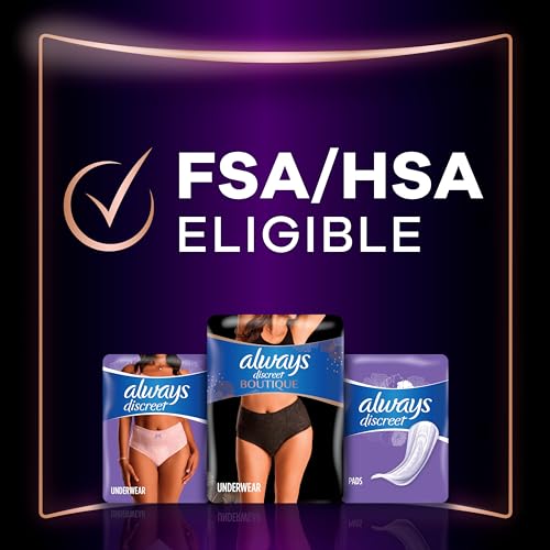 Always Discreet Boutique Incontinence and Postpartum Underwear for Women, Maximum Protection, Large, Black, 18 Count