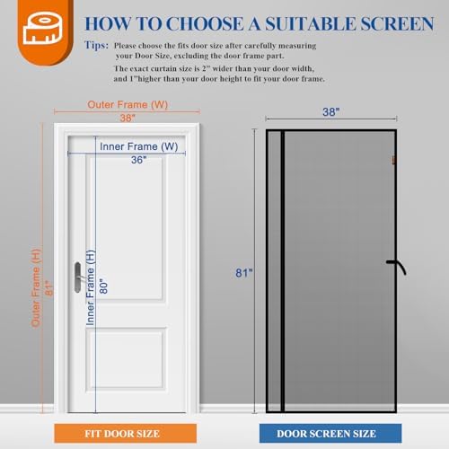 MAGZO Magnetic Screen Door Mesh 36'' x 80'', 2025 Model, Reversible Left Right Offset Opening, Polyester Material Scratch-Proof, Cat Friendly, Curtain for Sliding/Patio Doors with Strong Magnets, Grey