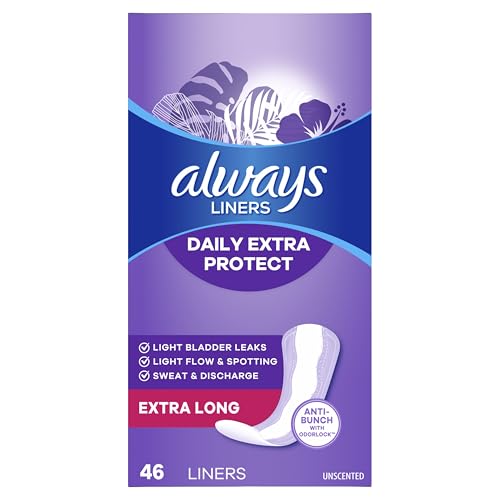 Always Daily Extra Protect Liners, Extra Long Length, Unscented Panty Liners, Feel Clean and Comfortable for up to 10 Hours, 92 Count x 4 Packs (368 Count Total) (Packaging May Vary)