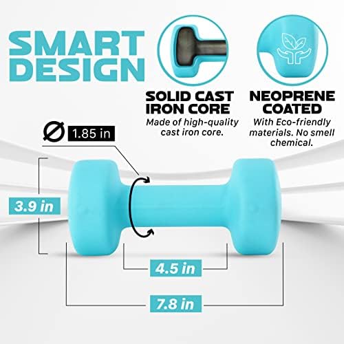 Yes4All Neoprene Coated Dumbbell Hand Weight Sets of 2 - Multiple Weight Options with 15 Colors, Anti-roll, Anti-Slip, Hexagon Shape