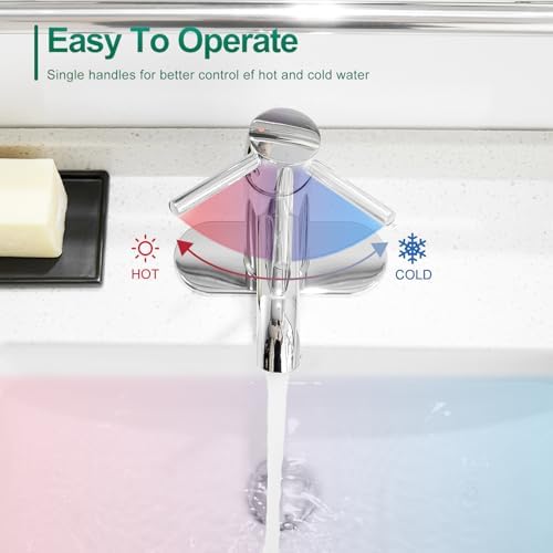 VOTON Modern Bathroom Faucet Chrome Single Handle One Hole Sink Faucet Commercial Lavatory Vanity Sink Faucet with 3/8" Hoses and Deck Plate