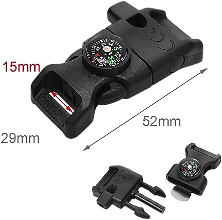 5/8 Inch Compass Flint Scraper Fire Starter Whistle Buckle Paracord Bracelet Outdoor Camping Emergency Survival Travel Kits