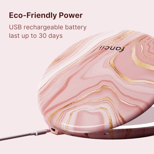 Fancii Taylor LED Lighted Travel Makeup Mirror, Rechargeable, 10x /1x Magnifying, Tru-Glow Lighting System, XL Large 5” Wide | Compact Mirror for Purses (Marble Rose)
