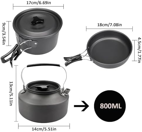aiGear Camping Cookware Mess Kit, Non-Stick Camping Pan Pot Kettle, Lightweight Aluminum Camping Utensils, Collapsible Portable Camping Cooking Set for Outdoor Cooking Hiking Picnic