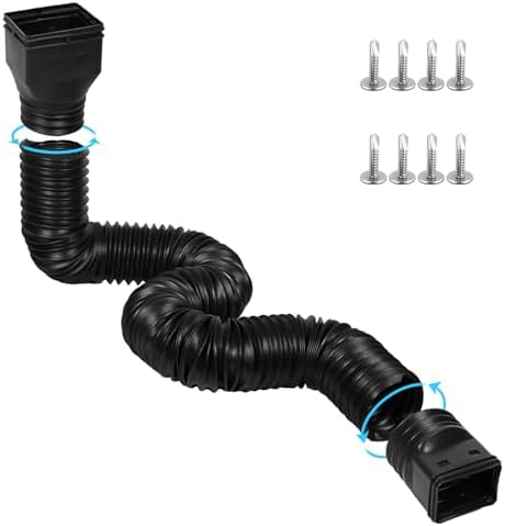 11.5ft Long Gutter Downspout Extensions Flexible, Drain Downspout Extender, Down Spout Drain Extender, Gutter Connector Rainwater Drainage, Extendable from 2.6ft to 11.5ft(Black)