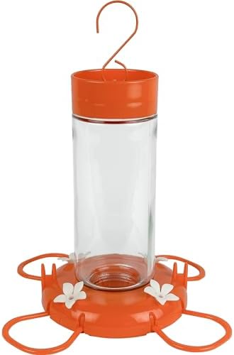 Nature's Way Hanging Glass Oriole Feeder for Outdoor Décor, 30 Ounce Capacity Nectar Feeder, Jelly Dishes, Orange Fruit Holders, 4 Eash to Clean Flexible Ports, Ant Moat, Bee Guards, Orange
