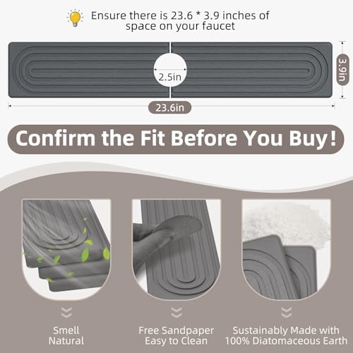 Faucet Mat for Kitchen Sink - Super Absorbent Diatomite Fast Drying Stone, Quick Drying Splash Guard,Prevents Moisture Buildup Sink, Durable Protector for Kitchen,Bathroom Counter