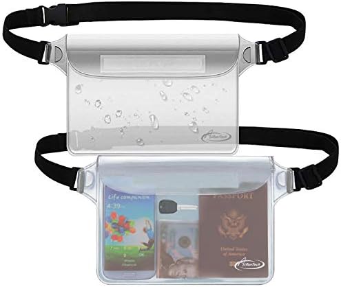 AiRunTech Waterproof Pouch with Waist Strap (2 Pack) | Beach Accessories Best Way to Keep Your Phone and Valuables Safe and Dry | Perfect for Boating Swimming Snorkeling Kayaking Beach Pool Water Park
