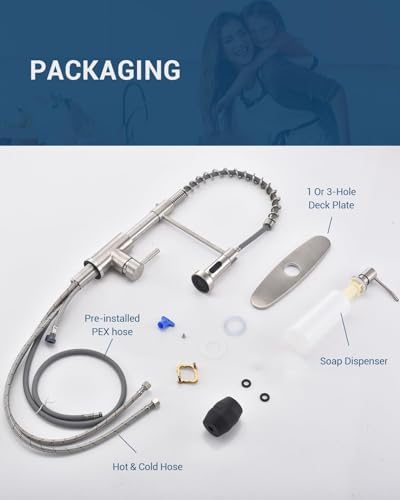 APPASO Kitchen Faucet with Soap Dispenser Brushed Nickel, Pull Down Commercial Single Handle High Arc Faucet for Sink, Stainless Steel Kitchen Faucet for Sink 2 or 4 Hole