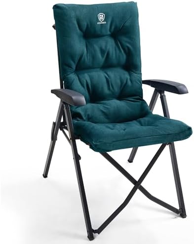 EVER ADVANCED Folding Camping Recliner Chair Fully Padded with Adjustable High Back Support Portable for Adults Patio Reclining Chair Green