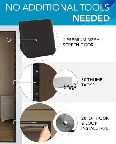 FLUX Magnetic Screen Door - Self-Closing, Pet-Friendly, Durable Polyester Mesh Screen Door with Powerful Magnetic Attachments, Keeps Bugs Out, Fits Sliding Doors and Standard Doors up to 36" x 78"