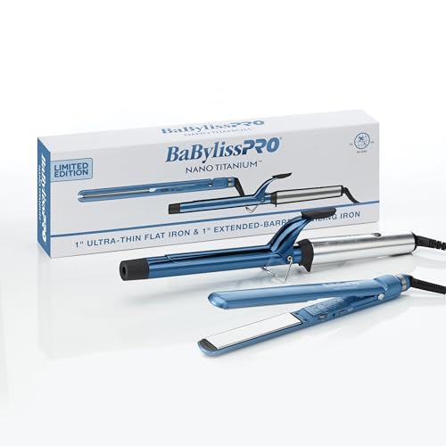BaBylissPRO Limited Edition Prepack, 1" Extended Barrel Nano Titanium Curling Iron and 1" Nano Titanium Ultra-Thin Flat Iron
