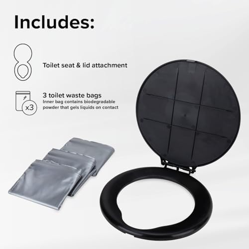 Camco Bucket Toilet Seat with Lid - Converts Standard 5 Gallon Bucket into Portable Toilet for Camping - Convenient Camping Toilet for Hunting & More - Includes 3 RV Toilet Waste Bags (41546)