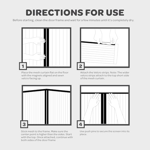Hands-Free Magnetic Screen Door, Heavy Duty, Self Sealing Screen Door Mesh Protector, Pet and Kid-Friendly, Stay-Open Buckle, Keeps Bugs Out While Letting Nature in, Fits Door Size (32" x 82")