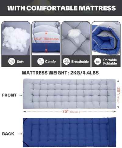 Sportneer Cots for Sleeping, Camping Cots for Adults with Mattress Max Load 450 LBS Heavy Duty Folding Portable Bed with Padded for Camping Tent Office Outdoor Travel Sleep Over