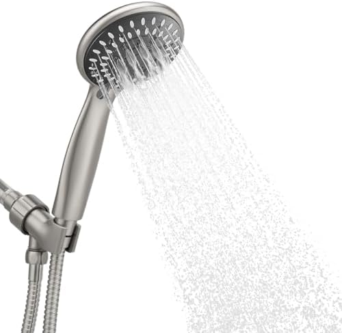 Briout Shower Head with Handheld, 5-Settings Showerhead High Pressure Powerful Water Spray Shower Head Set with 59 Inch Stainless Steel Hose and Bracket, Brushed Nickel