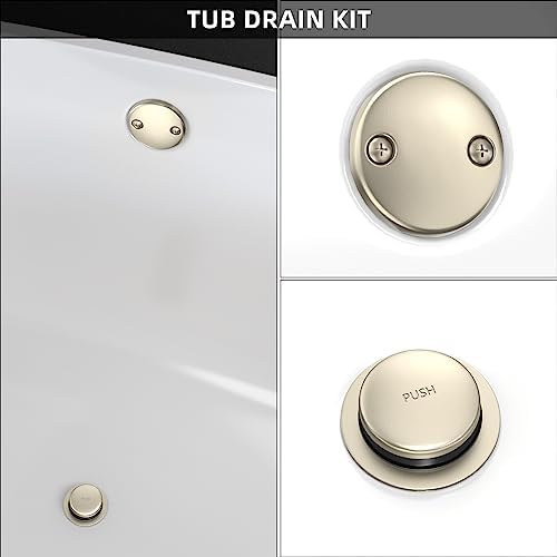 All Metal Tip-Toe Bathtub Drain Kit with Two-Hole Overflow Faceplate and Universal Fine/Coarse Thread Assembly, Bath Tub Drain Kit fits All Bathtub -Brushed Nickel