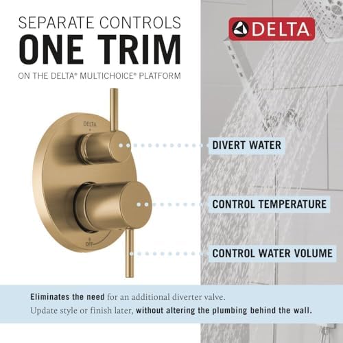 Delta Faucet Modern Raincan 2-Setting Round Shower System Including Rain Shower Head and Handheld Spray Gold, Rainfall Shower System Gold, Shower Valve and Trim Kit, Champagne Bronze 342702-CZ