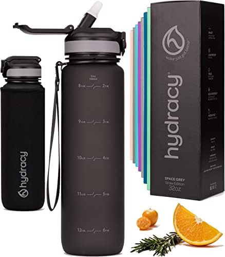 Hydracy Water Bottle with Time Marker -Large BPA Free Water Bottle & No Sweat Sleeve -Leak Proof Gym Bottle with Fruit Infuser Strainer & Times to Drink -Ideal for Fitness Sports & Outdoors