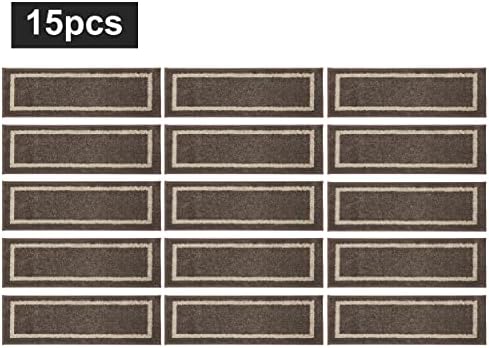 COSY HOMEER Soft Stair Treads 15pcs Non-Slip Carpet Mat 28inX9in Indoor Stair Runners for Wooden Steps,Stair Rugs for Kids and Dogs, 100% Polyester TPE Backing Brown,Square