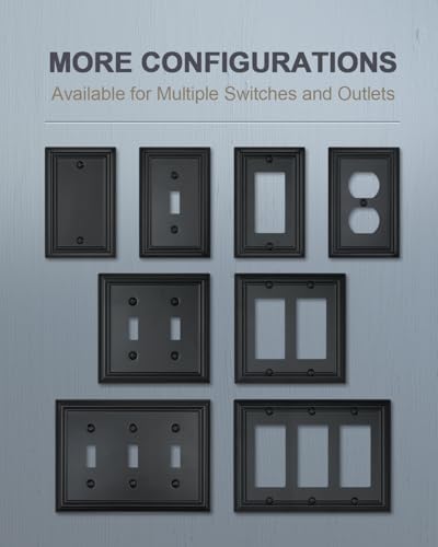 4-Pack Black Outlet Covers, Metal Duplex Wall Plates for Receptacles, Light Switch, Durable Electrical Outlet Cover Plates, 3.15''*4.88'', Midsize