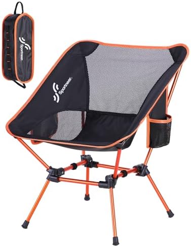 Sportneer Camping Chairs, Lightweight Outdoor Chairs with 2 Side Pockets & Storage Bag, Foldable & Portable Lawn Chairs for Camping Hiking Lawn Picnic Beach Outdoor Travel (1, Orange)