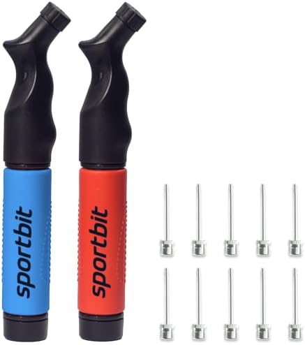 SPORTBIT Ball Pump for Sports Balls - Push & Pull Inflating System - Hand Pump for All Exercise Balls - Volleyball Pump, Basketball Inflator, Football & Soccer Ball Air Pump - Goes with 5 Needles Set