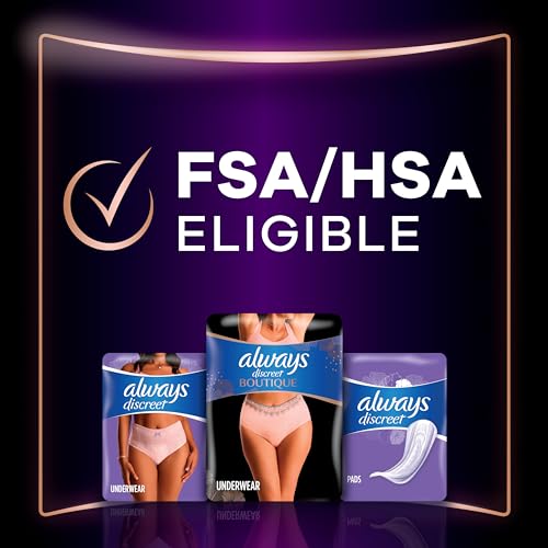 Always Discreet Boutique Incontinence and Postpartum Underwear for Women, Maximum Protection, Large, Rosy, 18 Count