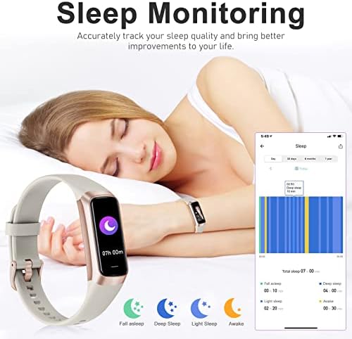 Fitness Tracker with 24/7 Heart Rate, Blood Oxygen Blood Pressure Sleep Monitor, Activity Trackers 5 ATM Waterproof,Step Calorie Counter Pedometer Health Smart Watch for Women Men(Beige)