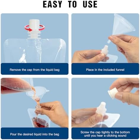 8&16OZ 8PCS Drink Bags, Reusable Spouted Pouches with Funnel for Drinking Liquid Beverage Juice,Stand Up Plastic Flasks for Travel Camping Outdoor Sport Concert Event,Leak-Proof Food Grade