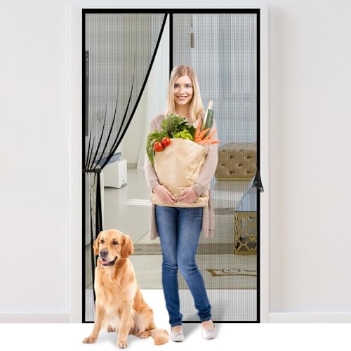Fiberglass Magnetic Screen Door Fit Door Size 34 x 82 in- Heavy Duty Fiberglass Screen Door Mesh for Interior Door, Patio and Sliding Doors - Door Screen Magnetic Closure Let Fresh Air in