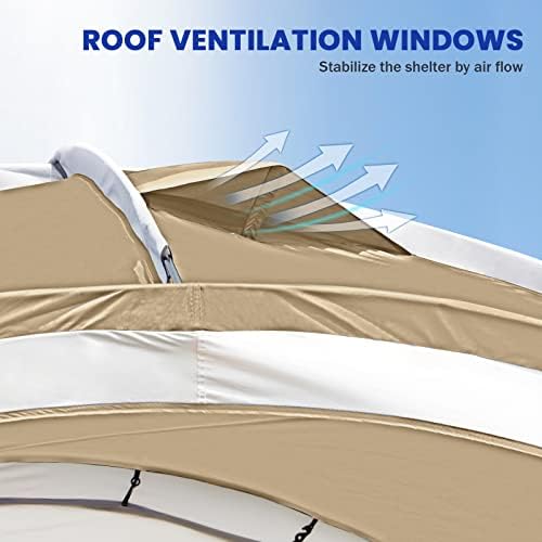 Beach Tent 12 X 12ft Large UPF50+ Pop Up Canopy with 2-Pcs Side Wall, Sun Shelter Rainproof, Waterproof for Camping Trips, Backyard Fun, Fishing, Parties, Or Picnics(Khaki-Upgrade)